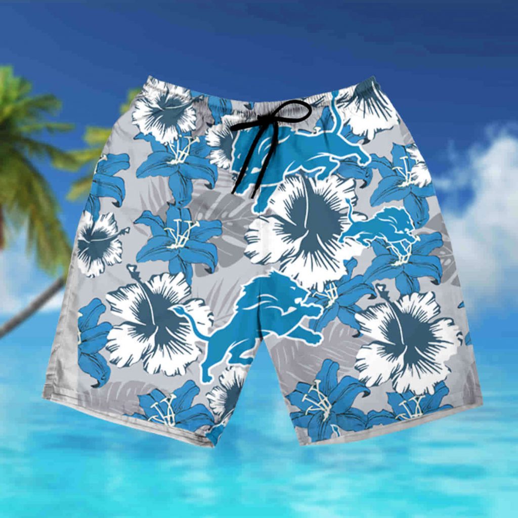 Detroit Lions Hawaiian Shirt Tropical Flower Short Sleeve Slim Fit Body-Nfl Summer Shirt 12
