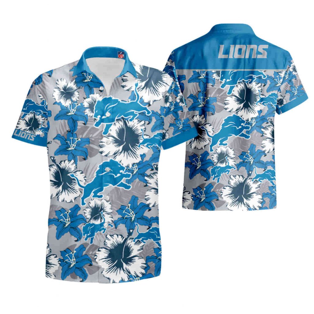 Detroit Lions Hawaiian Shirt Tropical Flower Short Sleeve Slim Fit Body-Nfl Summer Shirt 14