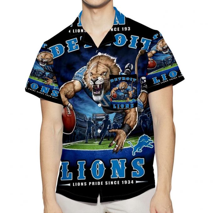 Detroit Lions Mascot 3D All Over Print Summer Beach Hawaiian Shirt With Pocket 1
