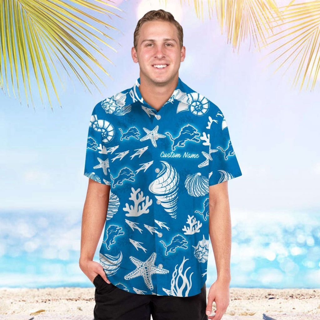 Detroit Lions Name Personalized Short Sleeve Button Up Tropical Aloha Hawaiian Shirt Set For Men Women Kids 5