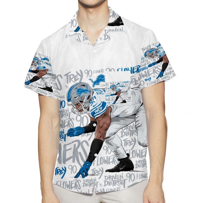 Detroit Lions Trey Flower 90 3D All Over Print Summer Beach Hawaiian Shirt With Pocket 1