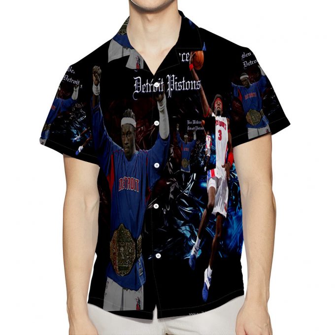 Detroit Pistons Ben Wallace1 3D All Over Print Summer Beach Hawaiian Shirt With Pocket 1