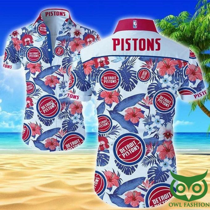 Detroit Pistons Blue And Light Pink Flowers Hawaiian Shirt 1