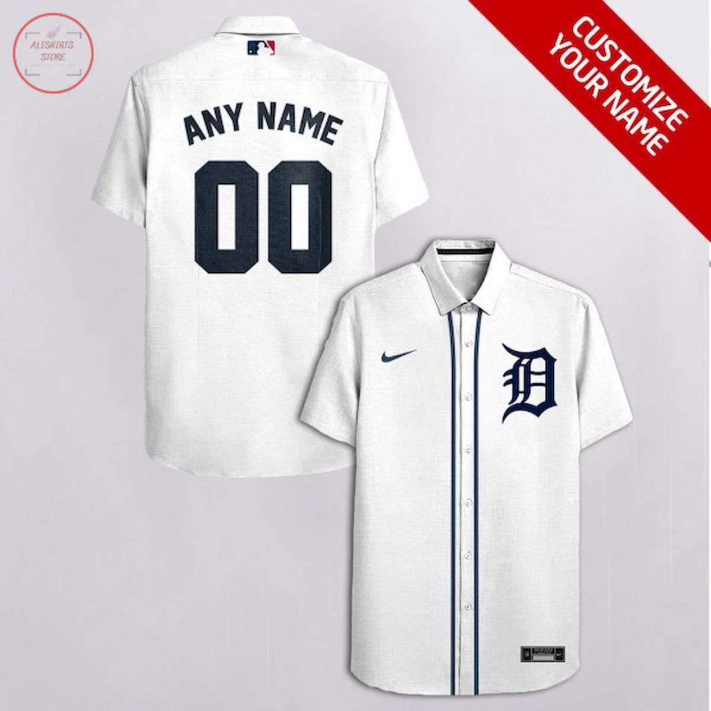 Detroit Tigers All White Personalized Hawaiian Shirt 2