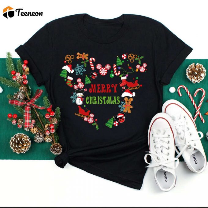 Disney Christmas Party Shirt With Mickey Head And Fun Merry Snowman Gingerbread Snowflake, Disneyland Family Matching T-Shirts 1