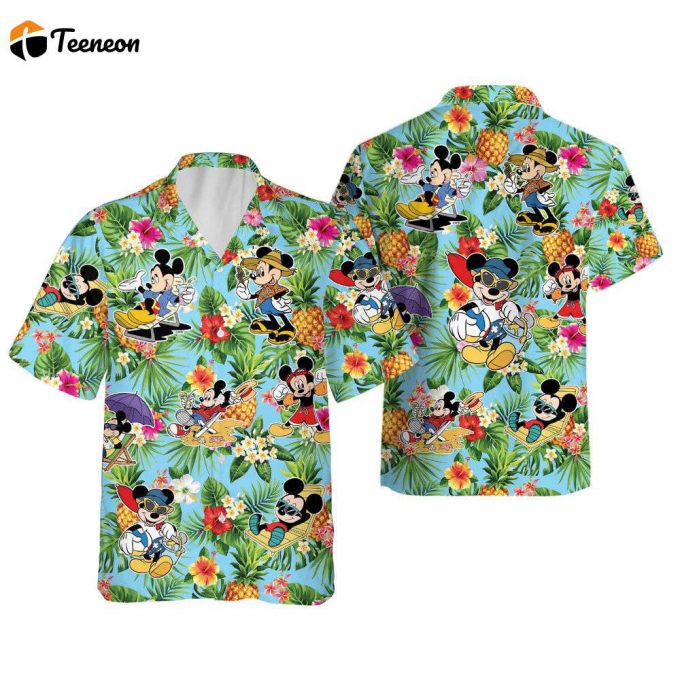 Disney Mickey Pineapple Button Up Shirt, Tropical Hawaiian 1