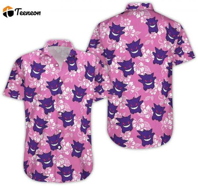 Gengar Pattern Hawaii Shirt, Tropical Beach Hawaii Shirt, Gengar Summer Hawaii Shirt, Gengar Aloha Shirt Japanese Gengar Hawaiian Gift 1