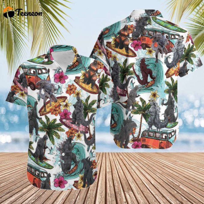 Godzilla Hawaiian Shirt, Godzilla Tropical Summer Beach Gift For Men Youth Dad Boyfriend, Lover, Best Gift For Party Valentine, Birthday. 1
