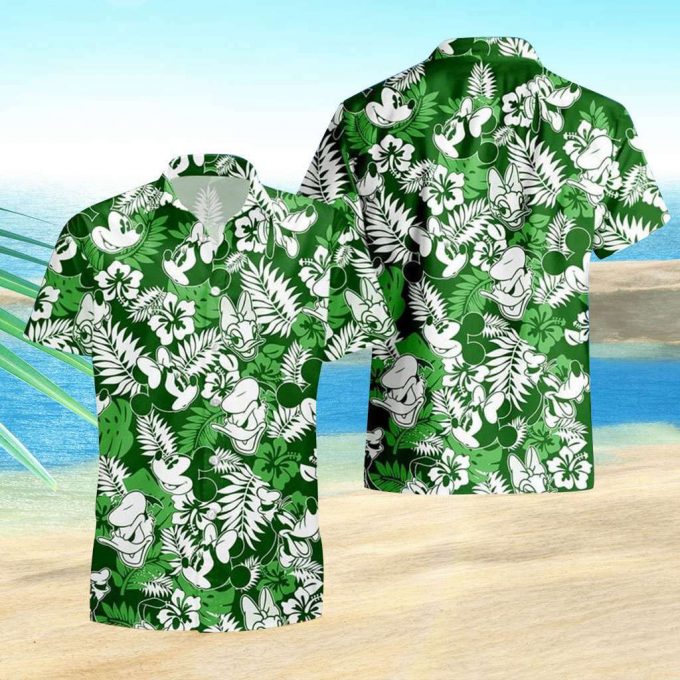 Green Hawaiian Shirt Mickey And Friends Floral Hawaiian Shirt 1