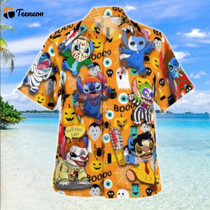 Halloween Horror Hawaiian Shirt, Stitch Ghost Spooky Season Hawaiian Shirt 1