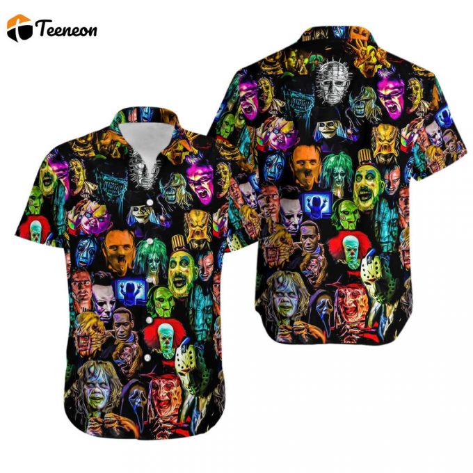 Halloween Horror Movies Hawaiian Shirt, Horror Movie Button Down Shirt, Halloween Hawaiian Shirt, Scary Movie Button Up 1