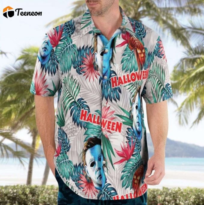 Halloween Michael Myers Hawaiian Shirt Aloha Shirt, Horror Hawaiian Shirt, Hawaiian Aloha Shirt, Summer Beach Shirt, Hawaii Shirt 1