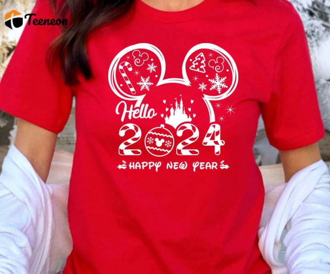 Hello 2024 Mickey Tshirt - Matching Family Disney Trip Shirts &Amp;Amp; New Year Gift 1