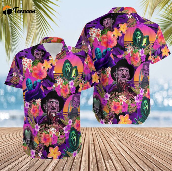 Horror Movie Retro Hawaii Shirt, Horror Movie Button Down Shirt, Horror Character Summer Shirt, Horror Gifts For Women Men 1