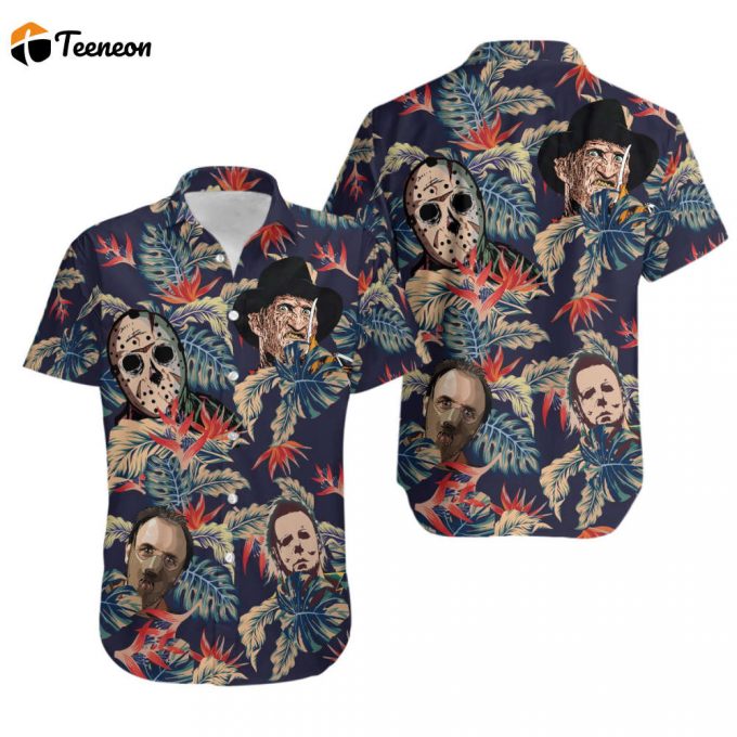 Horror Movie Retro Hawaii Shirt, Horror Movie Button Down Shirt, Horror Character Summer Shirt, Horror Gifts For Women Men 1