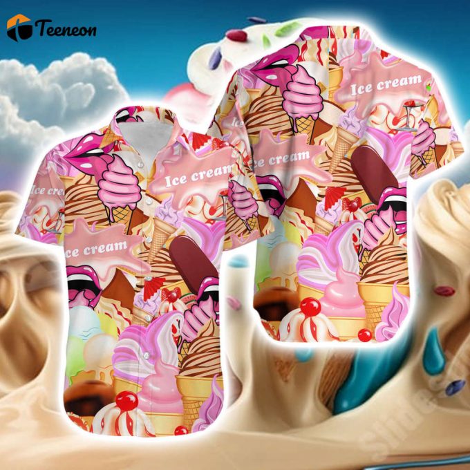 Ice Cream Color Pink Hawaiian Shirt, Ice Cream Shirt, Ice Cream Beach, Hawaiian Beach Shirt, Hawaiian Shirt Summer, Ice Cream Hawaii Tee. 1