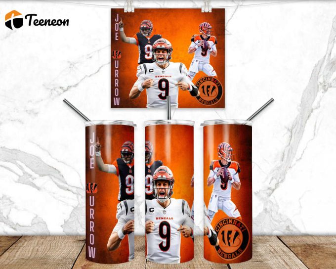 Joe Burrow 20 Oz Skinny Tumbler Sublimation Design Football Team Orange Burrow Straight &Amp;Amp; Tapered Wrap Tumbler Wrap Instant 1