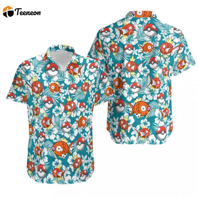 Magikarp Ghost Hawaiian Shirt, Button Up Shirt, Magikarp Ghost Birthday Shirt, Magikarp Aloha Shirt Japanese Gengar Hawaiian Gift 1