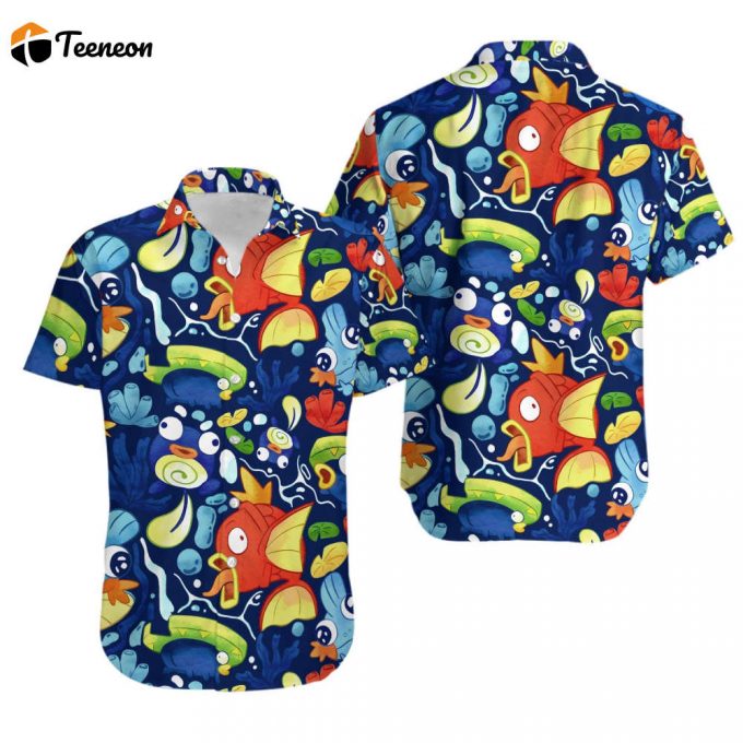 Magikarp Tropical Beach Pokemon Hawaiian Shirt, The Best Squirtle Magikarp Vaporeon Hawaiian Shirt, Pokemon Hawaii Shirt 1