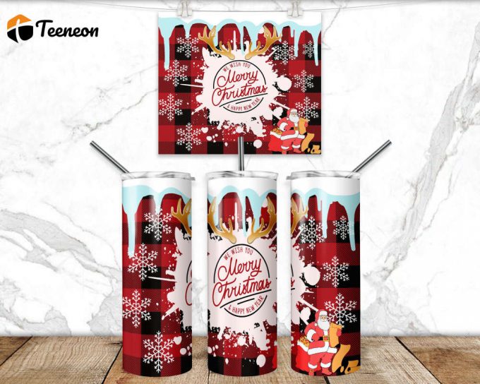 Merry Christmas Tumbler Wrap Png 3D Tumbler Design Skinny Sublimation Tumbler 1