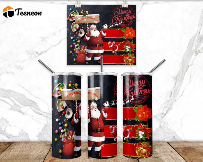 Merry Christmas Tumbler Wrap Png 3D Tumbler Design Skinny Sublimation Tumbler 1