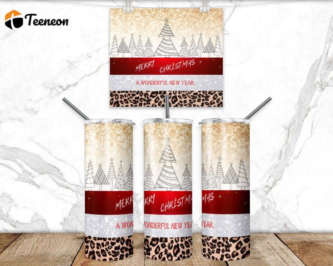 Merry Christmas Tumbler Wrap Png 3D Tumbler Design Skinny Sublimation Tumbler 1