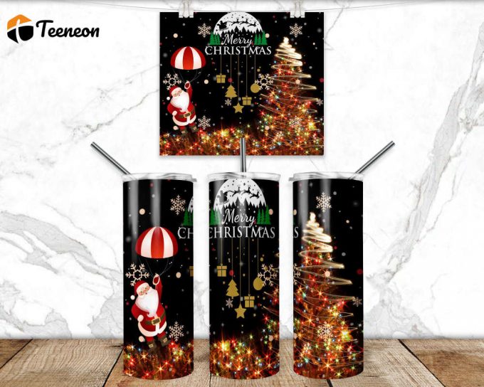 Merry Christmas Tumbler Wrap Png 3D Tumbler Design Skinny Sublimation Tumbler 1