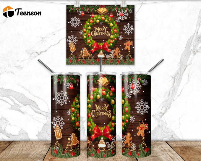 Merry Christmas Tumbler Wrap Png 3D Tumbler Design Skinny Sublimation Tumbler 1