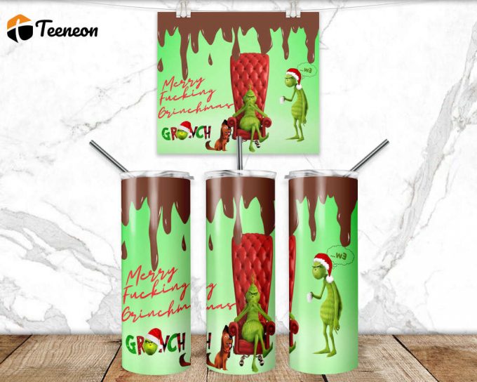 Merry Grinchmas Tumbler Wrap Png 3D Tumbler Design Skinny Tumbler 20Oz 1