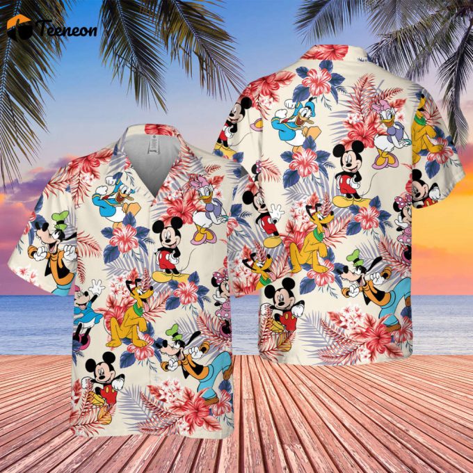 Mickey And Friends Hawaiian Shirt, Comfort Colors Wdw Hawaiian Shirt, 4Th Of July Shirt, Trip Vacation Shirt, Minnie Mouse Summer Hawaiian 1