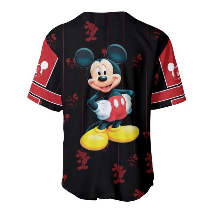 Mickey Mouse Black Red Stripes Patterns Walt Disney Unisex Cartoon Casual Outfits Custom Baseball Jersey 3