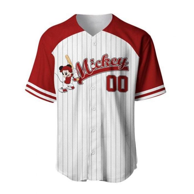 Mickey Mouse Custom Striped White Red Disney Unisex Cartoon Graphic Casual Outfits Custom Baseball Jersey 2