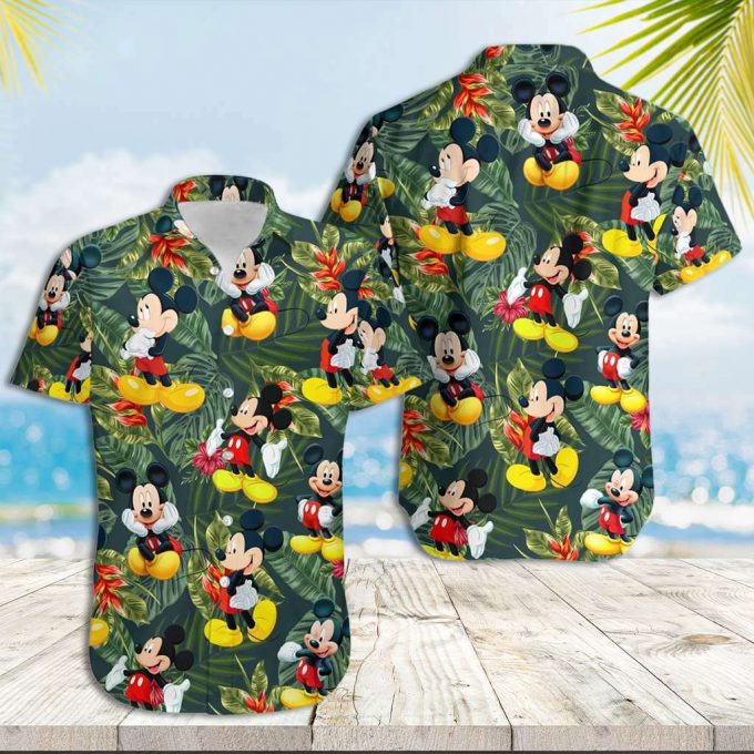 Mickey Mouse Hawaiian Shirt Mickey And Tropical Leeves Hawaiian Shirt 1