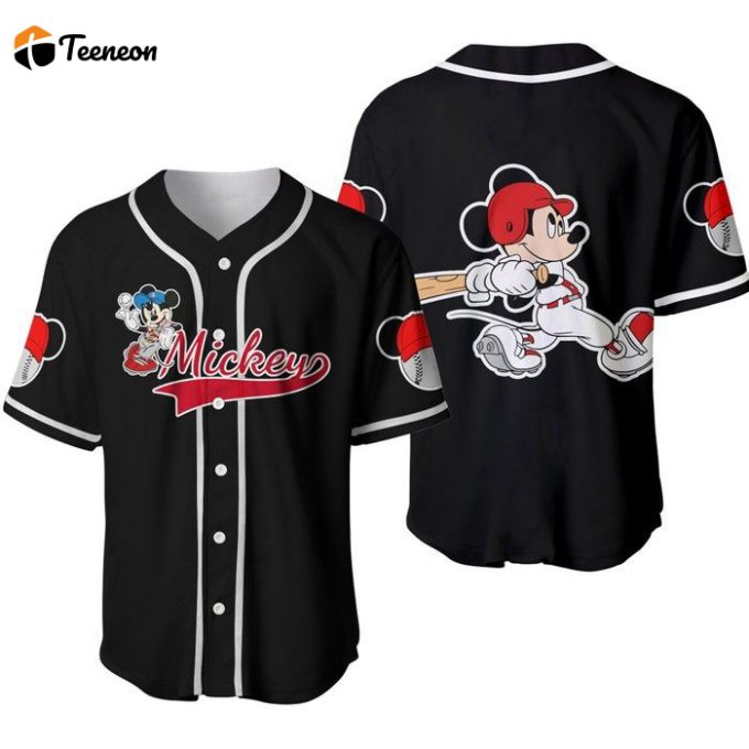 Mickey Mouse Red Black Cute Disney Cartoons Graphics Unisex Casual Outfits Custom Baseball Jersey Gift For Men Dad 1