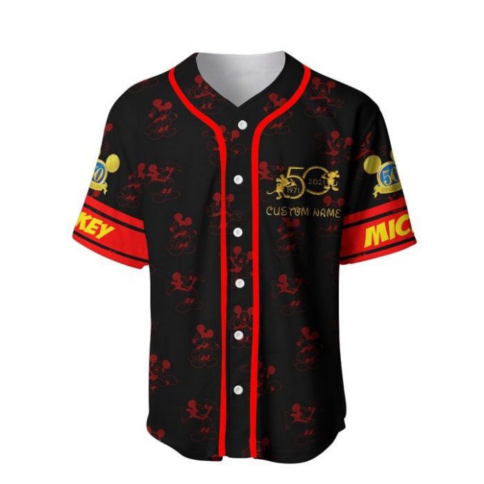 Mickey Mouse Red Disney 50Th Anniversary Pattern Unisex Cartoon Graphic Casual Outfit Custom Baseball Jersey 2