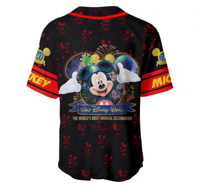 Mickey Mouse Red Disney 50Th Anniversary Pattern Unisex Cartoon Graphic Casual Outfit Custom Baseball Jersey 3