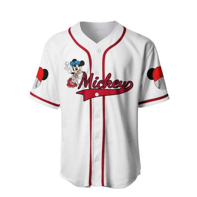 Mickey Mouse White Red Disney Unisex Cartoon Graphic Casual Outfits Custom Baseball Jersey 2