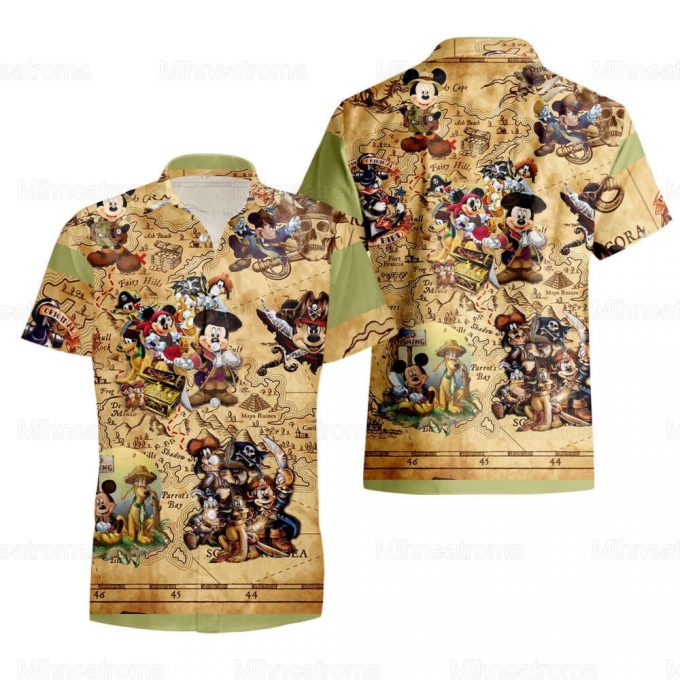 Mickey Treasure Hunting Button Shirt, Mickey Hawaii Shirt, Mickey Mouse Hawaiian Shirt, Summer Beach Trip, Mickey Shirt, Mickey Pirate Shirt 3