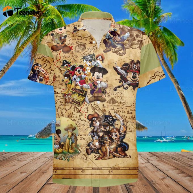 Mickey Treasure Hunting Button Shirt, Mickey Hawaii Shirt, Mickey Mouse Hawaiian Shirt, Summer Beach Trip, Mickey Shirt, Mickey Pirate Shirt 1