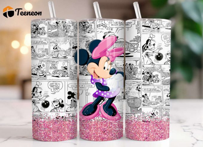 Minnie Mouse Pink Glitter 20 Oz Tumbler, Tumbler For Cold Drink 1