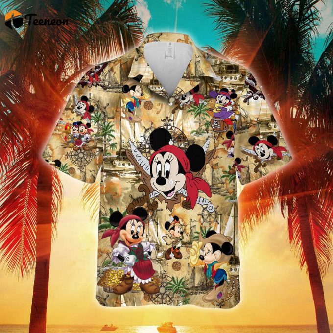 Minnie Mouse Pirate Hawaiian Shirt, Mickey Mouse Hawaiian Shirt 1