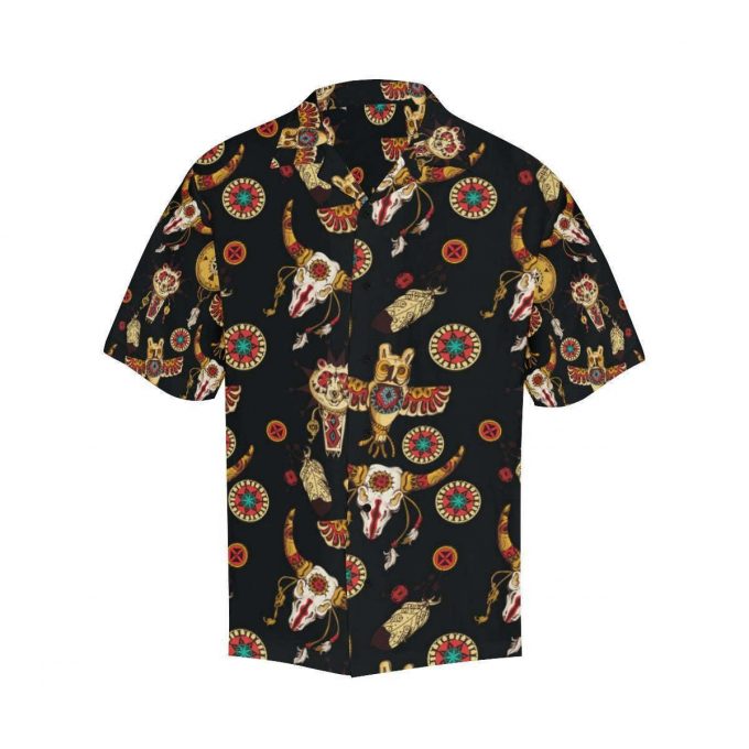 Native American Circle Shape Buffalo Pattern Black Theme Hawaiian Shirt, Hawaiian Shirt Gift, Christmas Gift 3