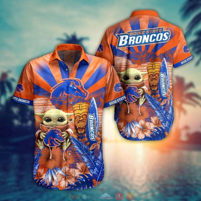 Ncaa Boise State Broncos Baby Yoda Orange Blue Hawaiian Shirt Men &Amp;Amp; Women Aloha Shirt 1