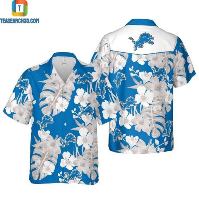 Nfl Detroit Lions Blue Silver Flower Hawaiian Shirt Men &Amp;Amp; Women Aloha Shirt 1