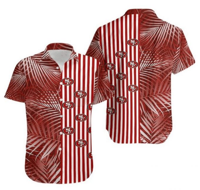 Nfl San Francisco 49Ers Red Coconut Tree Leaf Hawaiian Shirt Men &Amp;Amp; Women Aloha Shirt 1