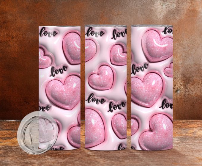 Pink Glitter Love Hearts 3D 20Oz Tumbler Gift For Fans Gift For Fans 1