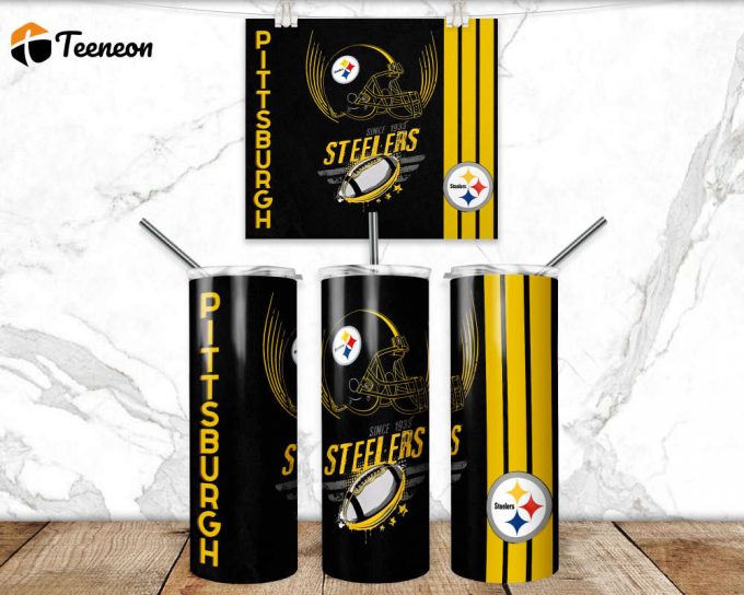 Pittsburgh 20Oz Skinny Football Tumbler - Sublimation Wrap Design For American Football Fans 1