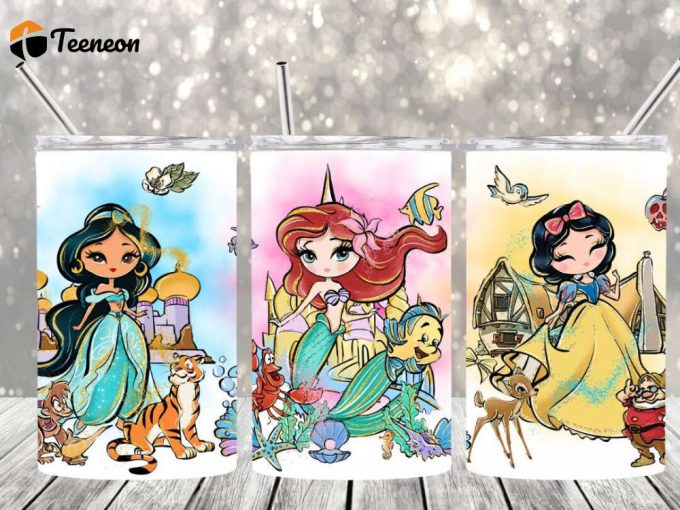 Princess Jasmine, Ariel And Snow White 12Oz Skinny Tumbler 1