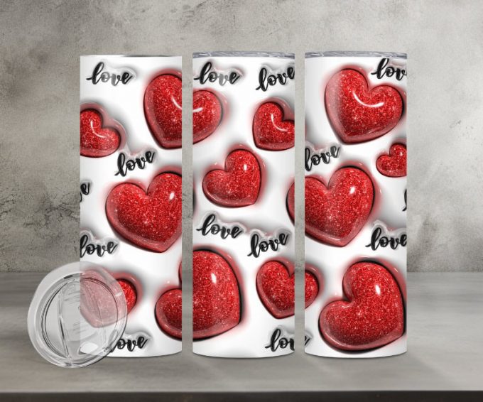 Red Glitter Love Hearts 3D 20Oz Tumbler Gift For Fans Gift For Fans 1