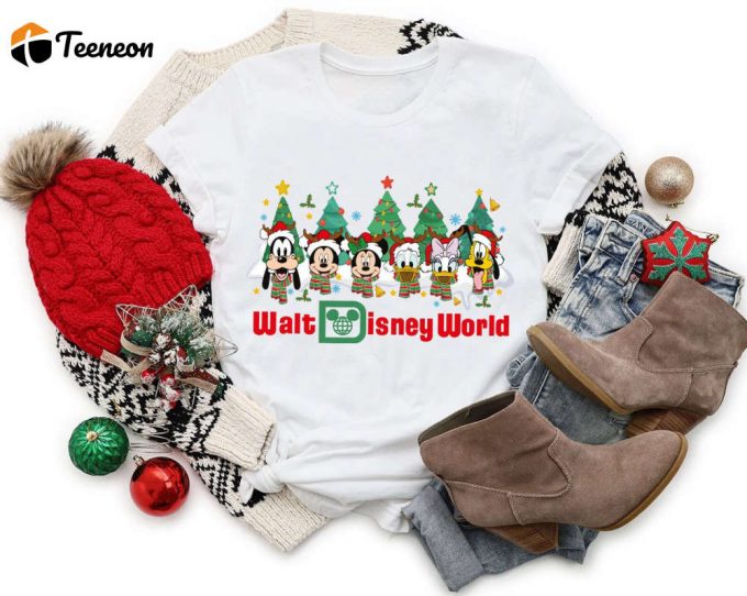 Retro Walt Disney World Christmas Tshirt, Mickey And Friends Merry Christmas Shirt, Disney Christmas Shirt, Mickey Mouse Xmas Shirt 1